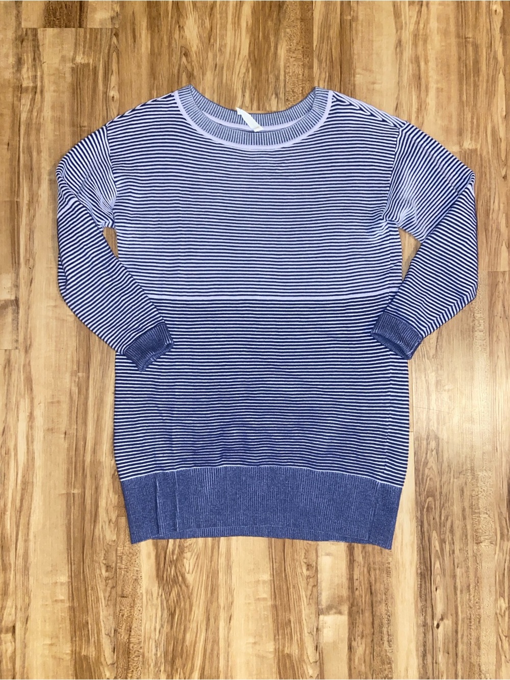 Anthropologie Daily Practice Ribbed Knit Tunic Dress Stripe Indigo Oversized - Picture 2 of 11